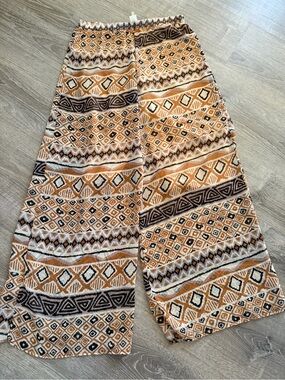 MOA USA Wide Leg Tribal Print Pants in Mustard, Black & White Size XL